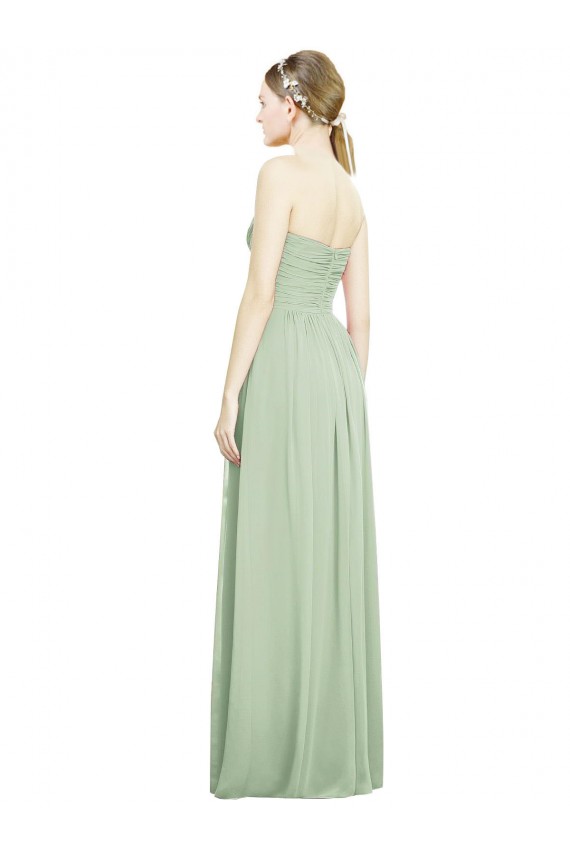Open Back Sage Soft Chiffon Sweetheart Long Sleeveless Bridesmaid Dress Southampton