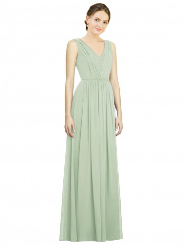 V-Back Sage Soft Chiffon V-Neck Long Sleeveless Bridesmaid Dress Southampton