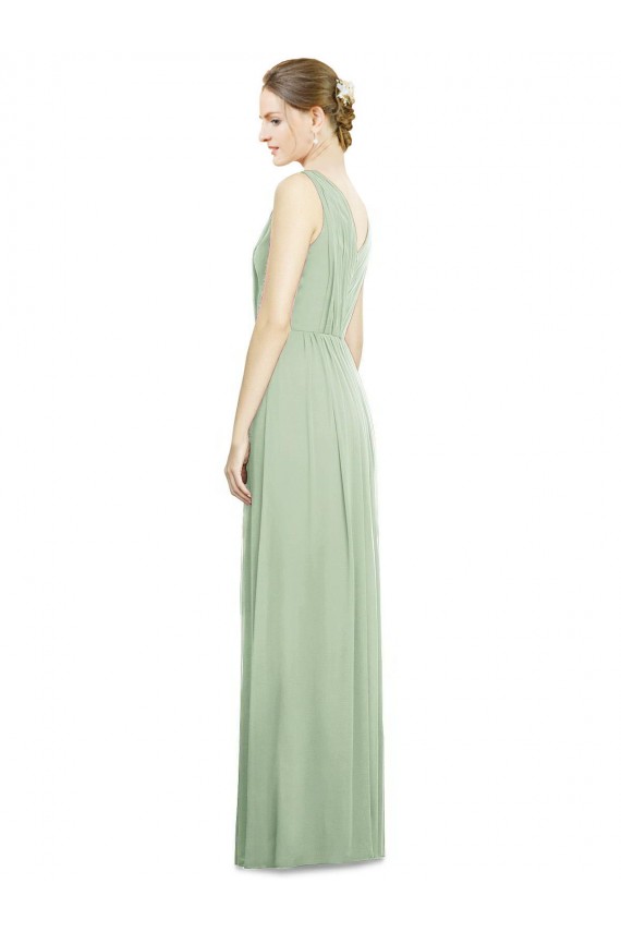V-Back Sage Soft Chiffon V-Neck Long Sleeveless Bridesmaid Dress Southampton