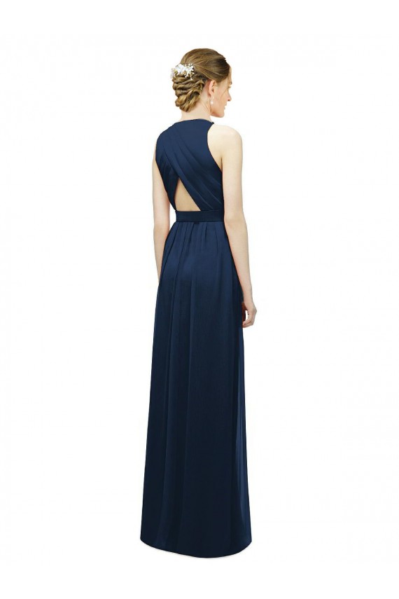 Salmon Soft Chiffon Halter Neck Long Sleeveless Bridesmaid Dress Southampton