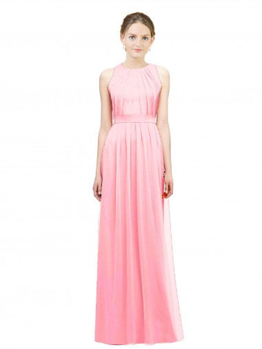 Salmon Soft Chiffon Halter Neck Long Sleeveless Bridesmaid Dress Southampton