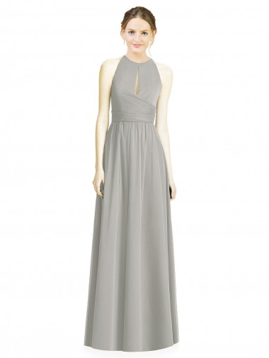 Silver Chiffon Halter Neck Long Sleeveless Bridesmaid Dress / Evening Dress Southampton
