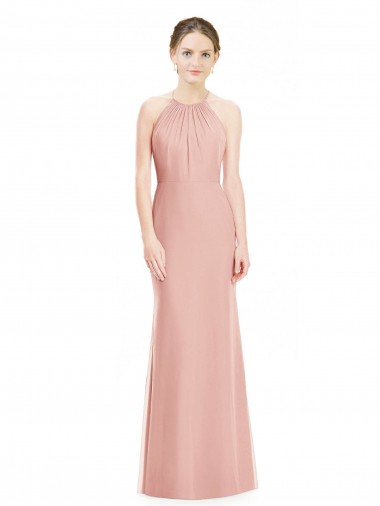 Bliss Pink Soft Chiffon Halter Neck Long Sleeveless Bridesmaid Dress Southampton