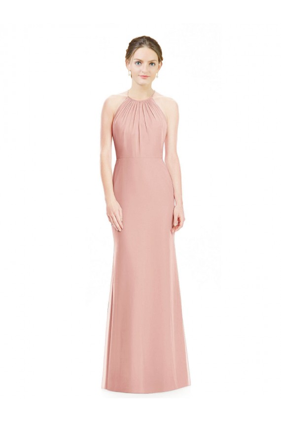 Bliss Pink Soft Chiffon Halter Neck Long Sleeveless Bridesmaid Dress Southampton
