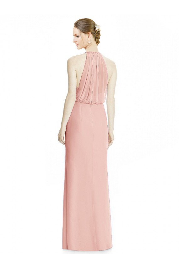 Bliss Pink Soft Chiffon Halter Neck Long Sleeveless Bridesmaid Dress Southampton