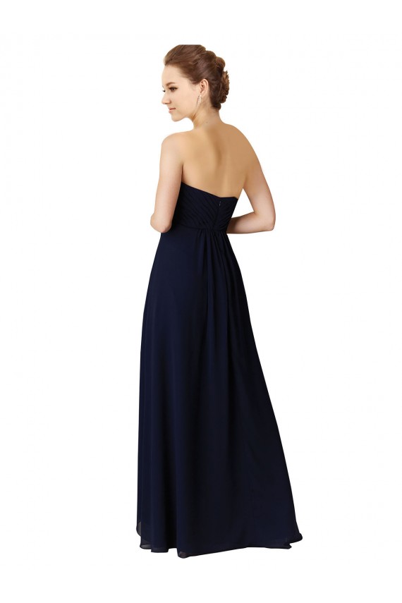 Dark Navy Soft Chiffon Sweetheart Long Sleeveless High Low Bridesmaid Dress Southampton