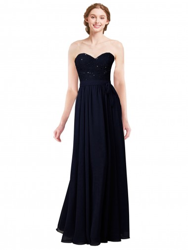 Dark Navy Soft Chiffon Sweetheart Long Sleeveless Formal Dress / Bridesmaid Dress Southampton