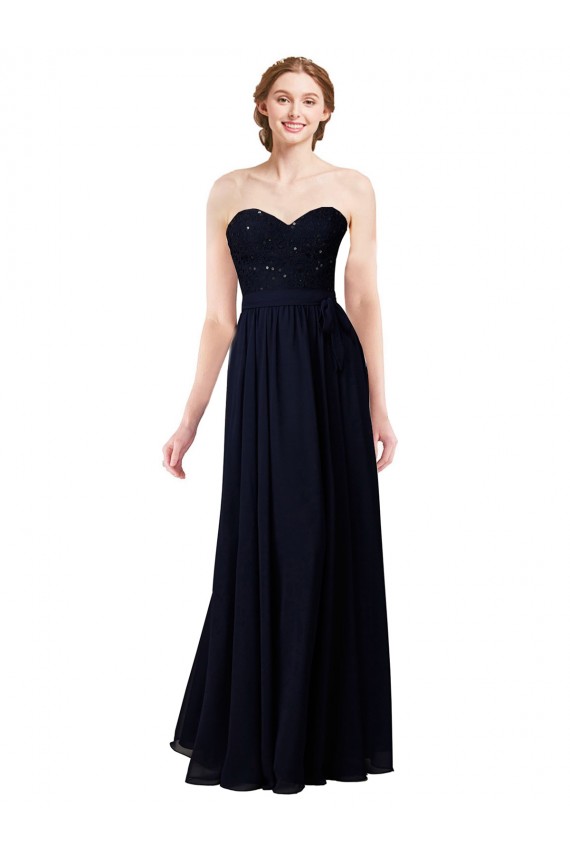 Dark Navy Soft Chiffon Sweetheart Long Sleeveless Formal Dress / Bridesmaid Dress Southampton