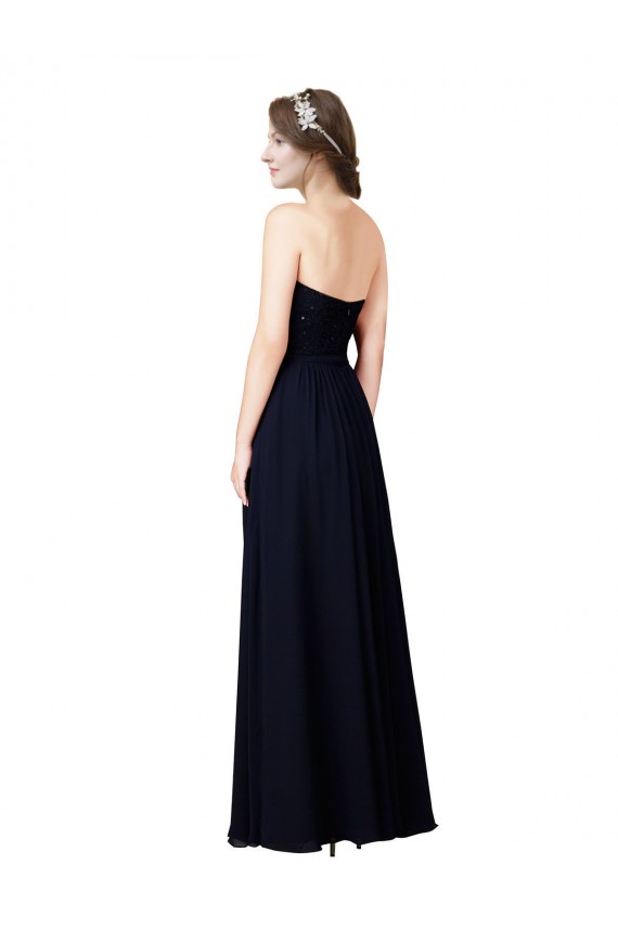 Dark Navy Soft Chiffon Sweetheart Long Sleeveless Formal Dress / Bridesmaid Dress Southampton