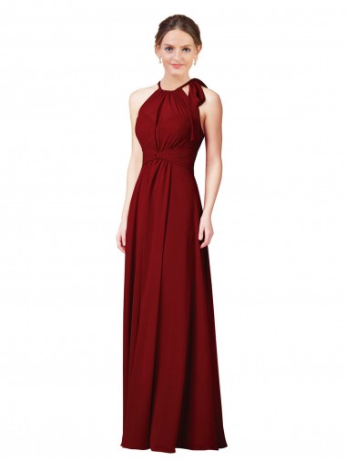 Sheath Soft Chiffon Halter Neck Long Sleeveless Bridesmaid Dress Southampton