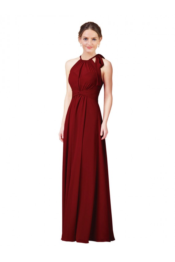 Sheath Soft Chiffon Halter Neck Long Sleeveless Bridesmaid Dress Southampton