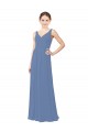 Windsor Blue Soft Chiffon V-Neck Long Sleeveless Bridal Party Dress Southampton