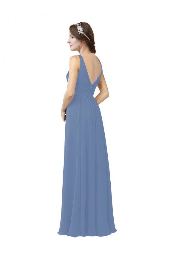 Windsor Blue Soft Chiffon V-Neck Long Sleeveless Bridal Party Dress Southampton