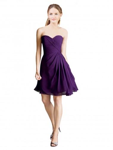 Purple Soft Chiffon Sweetheart Knee Length Sleeveless Bridesmaid Dress Southampton