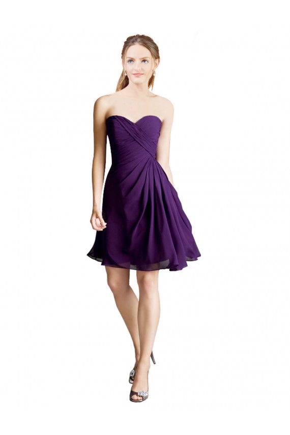 Purple Soft Chiffon Sweetheart Knee Length Sleeveless Bridesmaid Dress Southampton