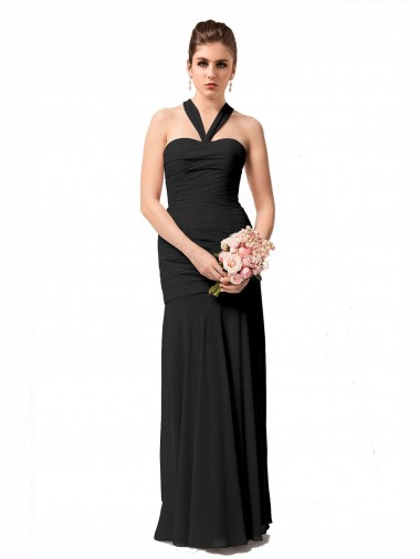 Black Chiffon Halter Neck Long Sleeveless Bridesmaid Dress / Evening Dress Southampton