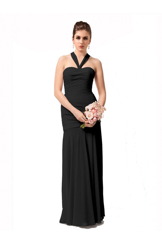 Black Chiffon Halter Neck Long Sleeveless Bridesmaid Dress / Evening Dress Southampton