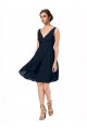 Dark Navy Soft Chiffon V-Neck Knee Length Sleeveless Bridesmaid Dress Southampton