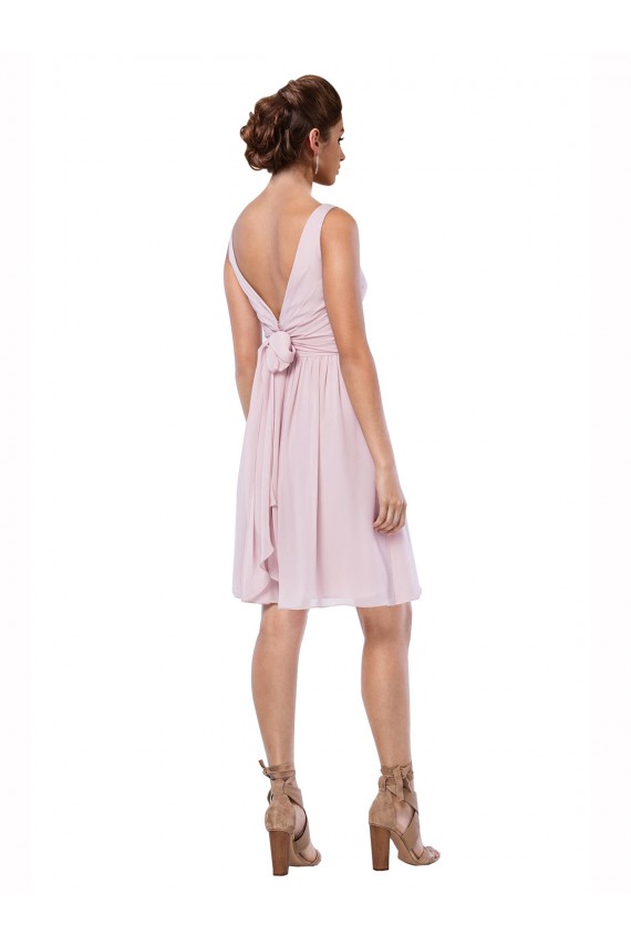 Dark Navy Soft Chiffon V-Neck Knee Length Sleeveless Bridesmaid Dress Southampton