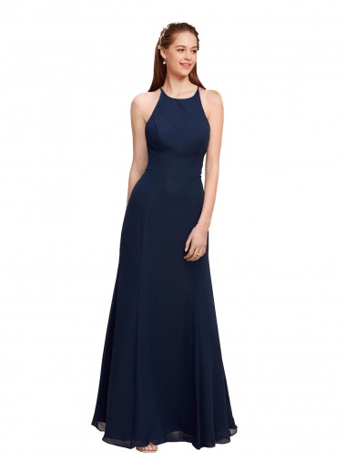 Soft Chiffon Halter Neck Long Sleeveless Prom Dress / Bridesmaid Dress Southampton