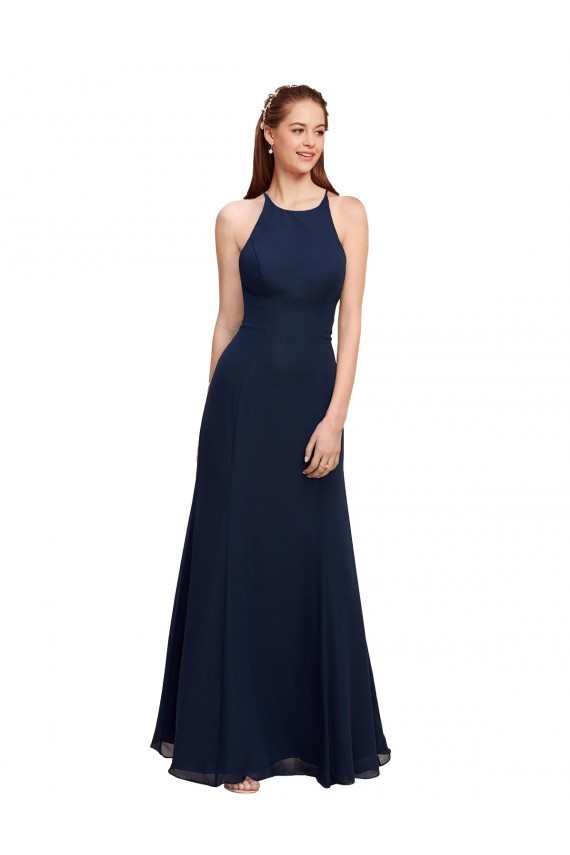 Soft Chiffon Halter Neck Long Sleeveless Prom Dress / Bridesmaid Dress Southampton