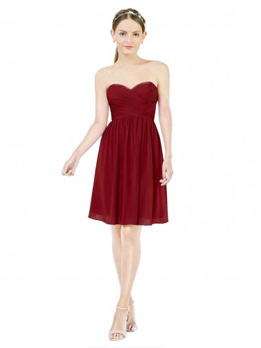 Burgundy Soft Chiffon Sweetheart Knee Length Sleeveless Bridesmaid Dress Southampton
