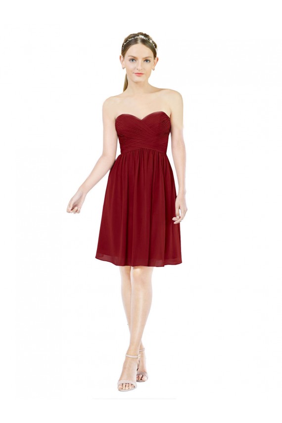 Burgundy Soft Chiffon Sweetheart Knee Length Sleeveless Bridesmaid Dress Southampton