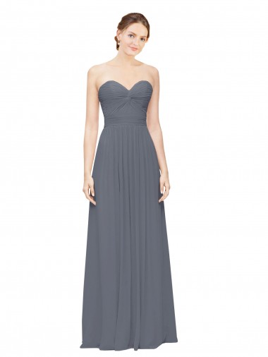 Slate Grey Soft Chiffon Sweetheart Long Sleeveless Bridesmaid Dress Southampton
