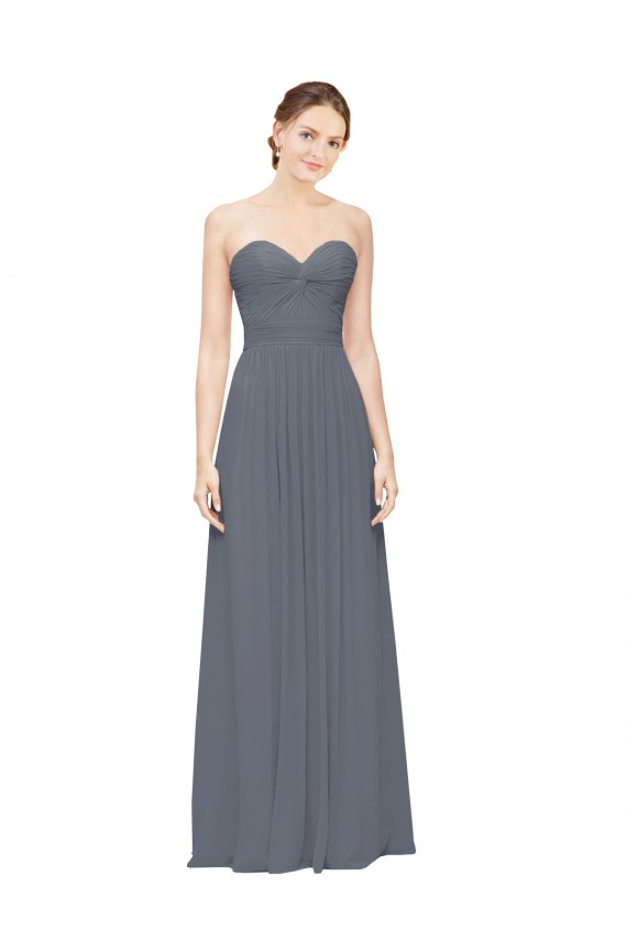 Slate Grey Soft Chiffon Sweetheart Long Sleeveless Bridesmaid Dress Southampton