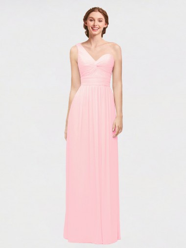 Pink Soft Chiffon One Shoulder Long Sleeveless Bridesmaid Dress Southampton
