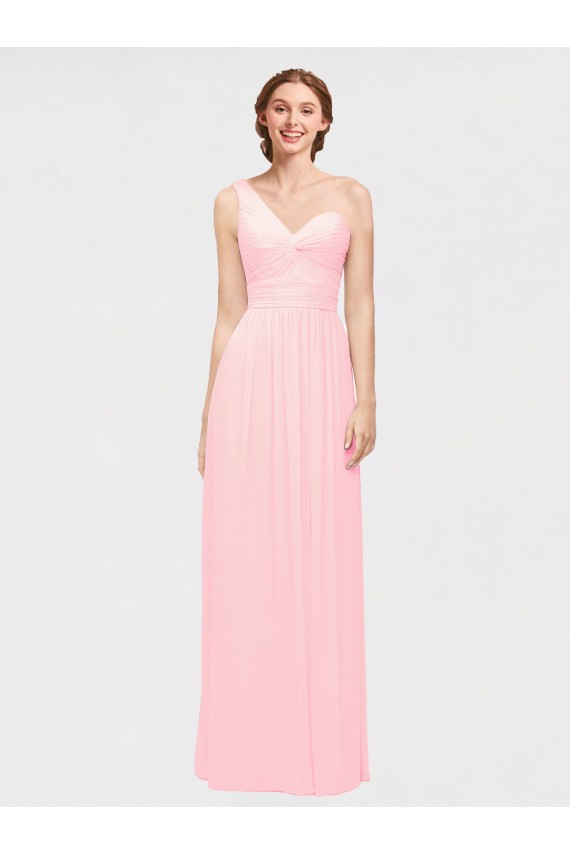 Pink Soft Chiffon One Shoulder Long Sleeveless Bridesmaid Dress Southampton