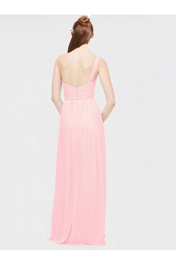 Pink Soft Chiffon One Shoulder Long Sleeveless Bridesmaid Dress Southampton