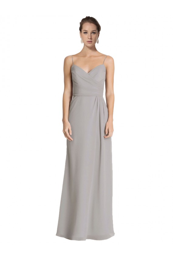 Silver Soft Chiffon Spaghetti Straps Long Sleeveless Bridesmaid Dress Southampton