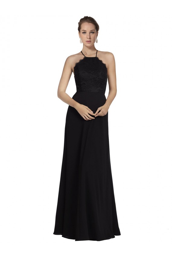 Keyhole Back Soft Chiffon & Lace Halter Neck Long Sleeveless Bridesmaid Gown Southampton