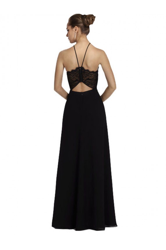 Keyhole Back Soft Chiffon & Lace Halter Neck Long Sleeveless Bridesmaid Gown Southampton