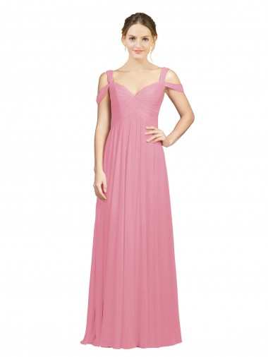 Skin Pink Soft Chiffon Off the Shoulder Long Sleeveless Bridesmaid Dress Southampton