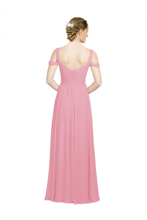 Skin Pink Soft Chiffon Off the Shoulder Long Sleeveless Bridesmaid Dress Southampton