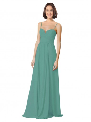 Icelandic Silver Soft Chiffon Spaghetti Straps Long Sleeveless Bridesmaid Dress Southampton
