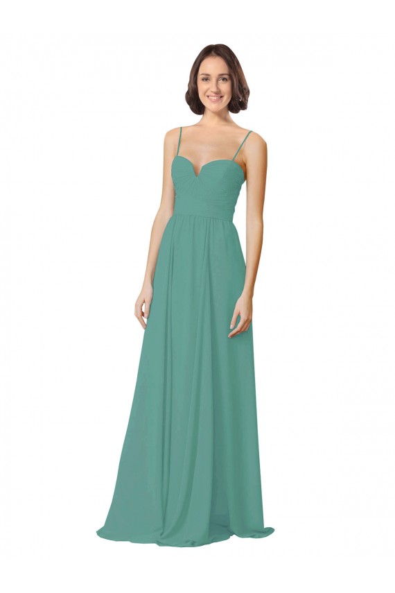 Icelandic Silver Soft Chiffon Spaghetti Straps Long Sleeveless Bridesmaid Dress Southampton