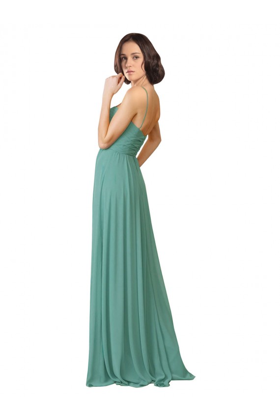 Icelandic Silver Soft Chiffon Spaghetti Straps Long Sleeveless Bridesmaid Dress Southampton