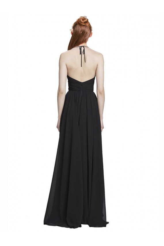 Dark Navy Chiffon Halter Neck Long Sleeveless Formal Dress / Bridesmaid Dress Southampton