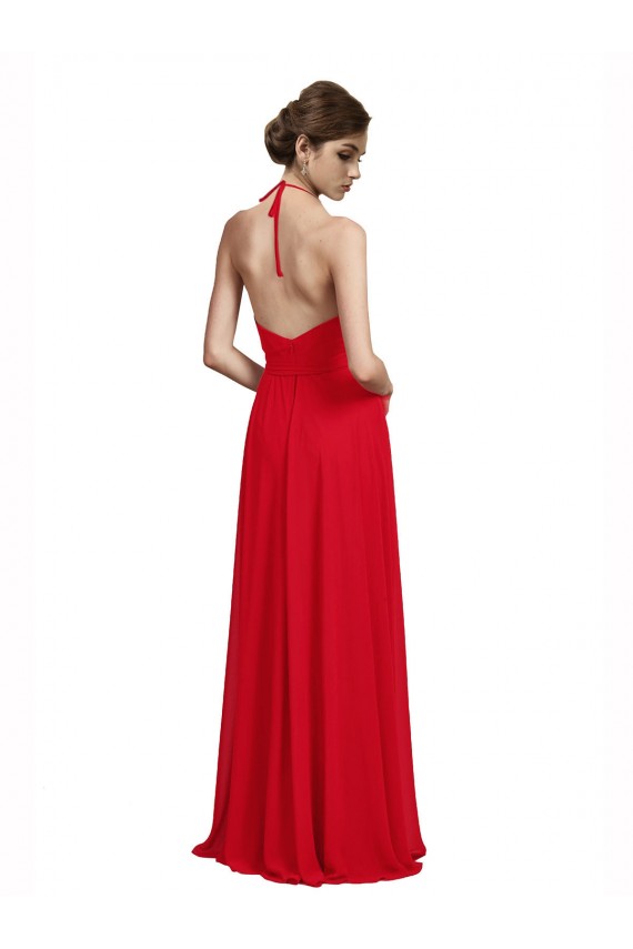Red Chiffon Spaghetti Straps Long Sleeveless Bridesmaid Dress Southampton