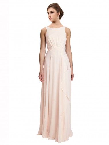 V-Back Chiffon Bateau Neck Long Sleeveless Bridesmaid Dress / Evening Dress Southampton
