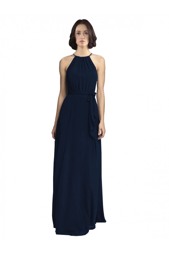 Dark Navy Chiffon Halter Neck Long Sleeveless Evening Gowns / Bridesmaid Dresses Southampton