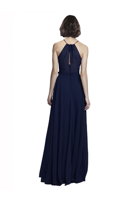 Dark Navy Chiffon Halter Neck Long Sleeveless Evening Gowns / Bridesmaid Dresses Southampton