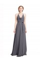 Slate Grey Soft Chiffon Spaghetti Straps Long Sleeveless Bridesmaid Dress Southampton