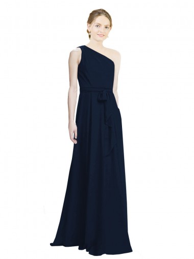 Dark Navy Chiffon One Shoulder Long Sleeveless Bridesmaid Dress / Evening Dress Southampton