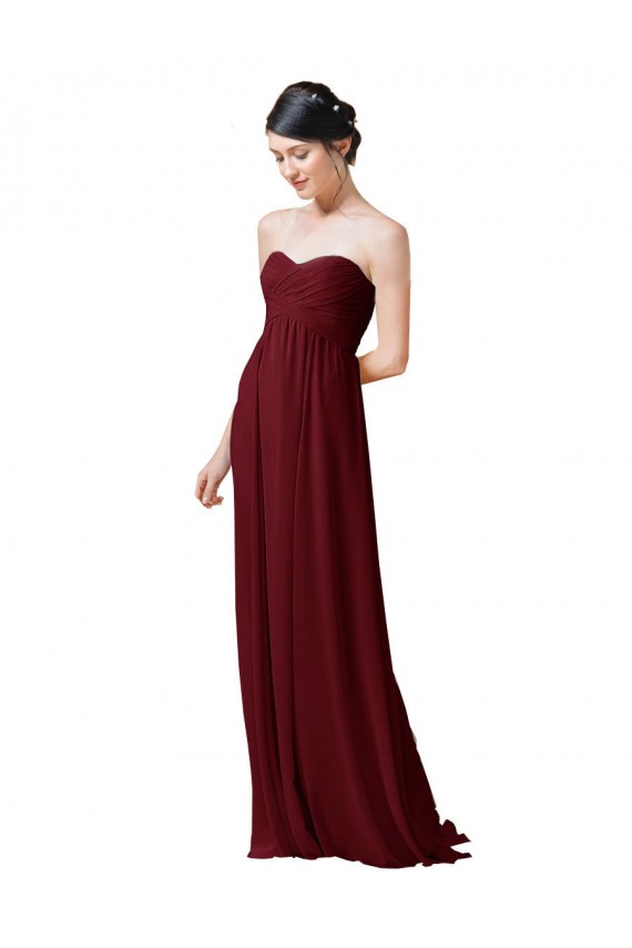 Burgundy Soft Chiffon Sweetheart Long Sleeveless Bridesmaid Dresses Southampton