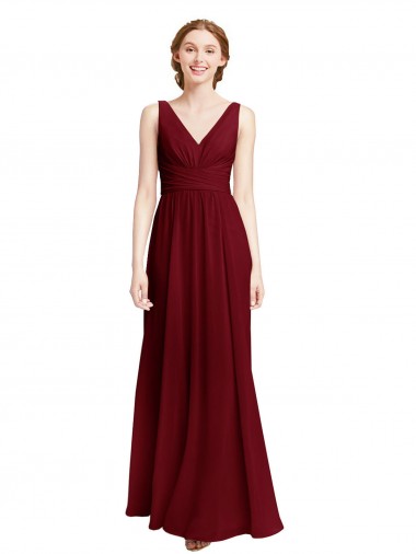 Chiffon V-Neck Long Sleeveless Bridesmaid Dress / Evening Gowns Southampton