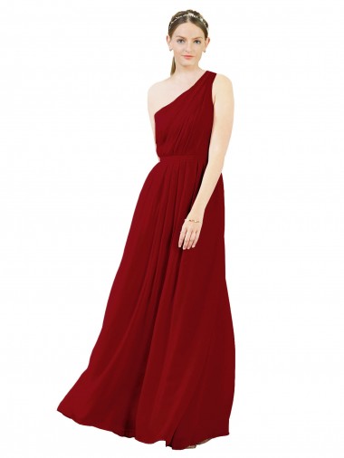 Burgundy Chiffon One Shoulder Long Sleeveless Bridal Party Dress / Evening Dress Southampton